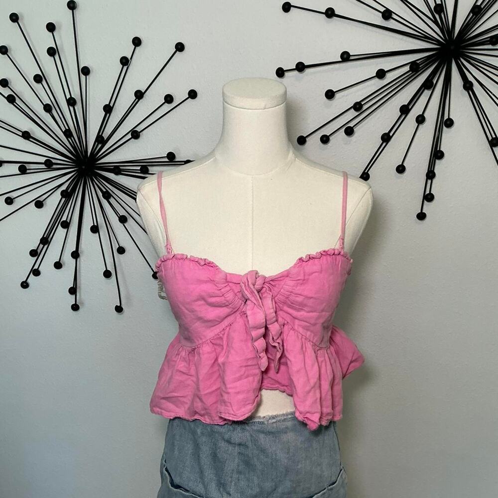 American Eagle pink ruffle tie front cami crop top babydoll Y2K coquette